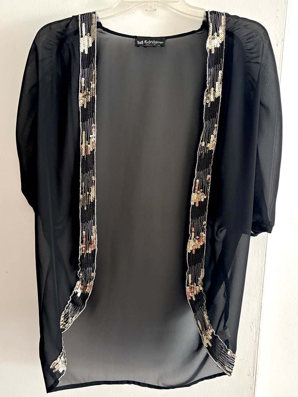 Black Sheer Sequined Cardigan Large